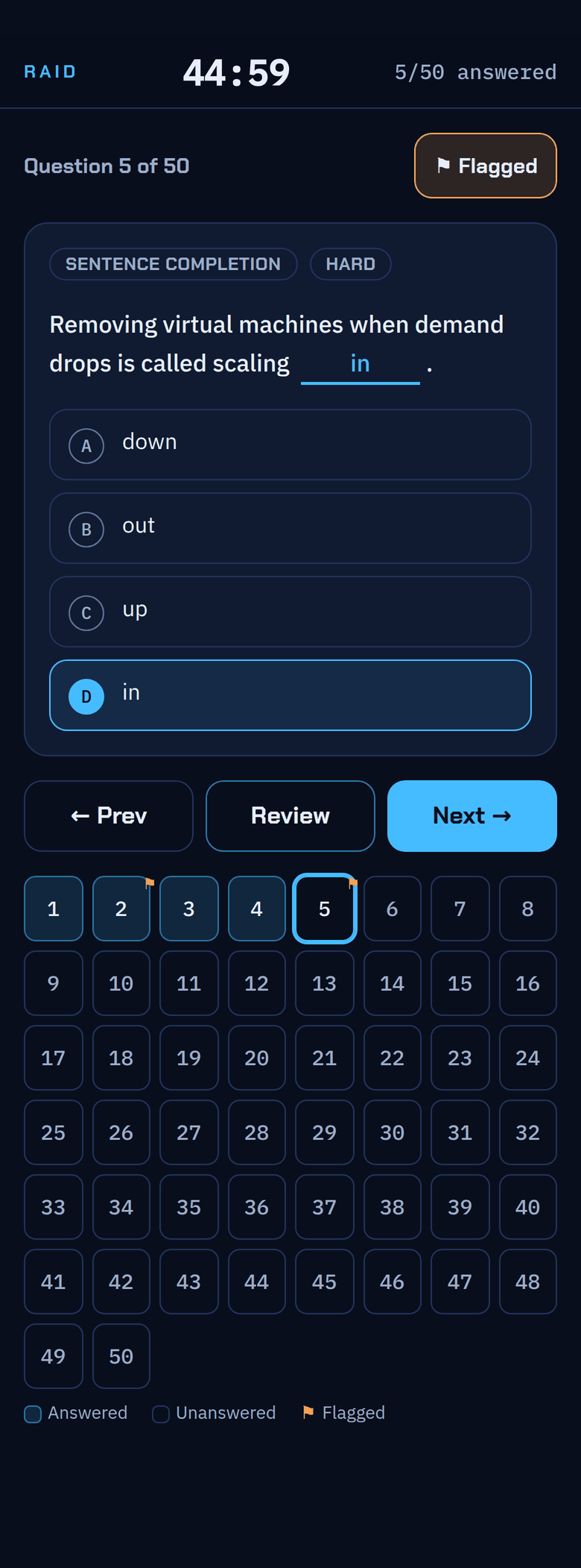 Certification Raid question navigator for a timed mock exam
